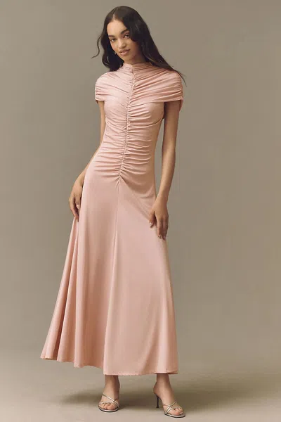 Siempre Micro-cape Jersey Maxi Dress In Pink