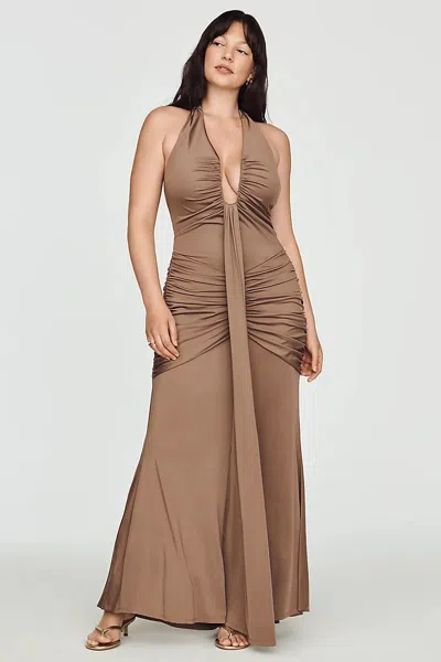 Siempre Plunge Maxi Dress In Brown