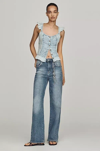 Siempre Scarf High-rise Wide-leg Jeans In Blue