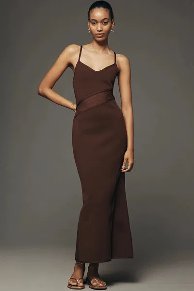 Siempre Sheer Panel Maxi Dress In Brown
