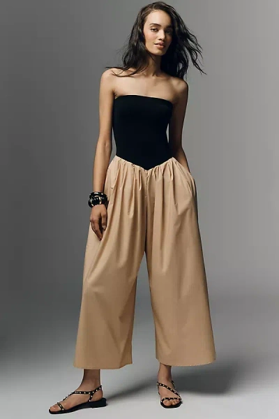 Siempre Strapless Twofer Jumpsuit In Brown