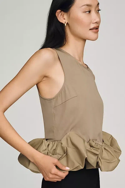 Siempre X Anthropologie Ruffle Hem Top In Brown