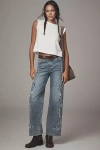 Siempre Zoey Embroidered High-rise Wide-leg Jeans In Blue