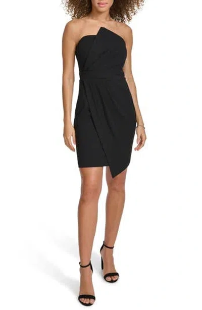 Siena Asymmetric Crepe Scuba Knit Minidress In Black