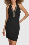 Siena Breaded Crepe Scuba Knit Cocktail Dress In Black