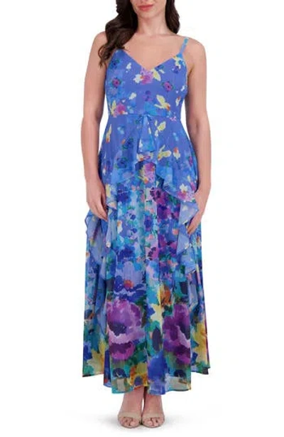 Siena Burnout Chiffon Midi Dress In Blue