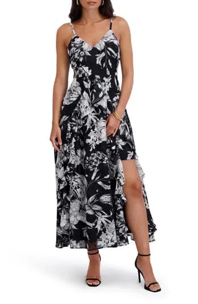 Siena Burnout Chiffon Midi Dress In Black