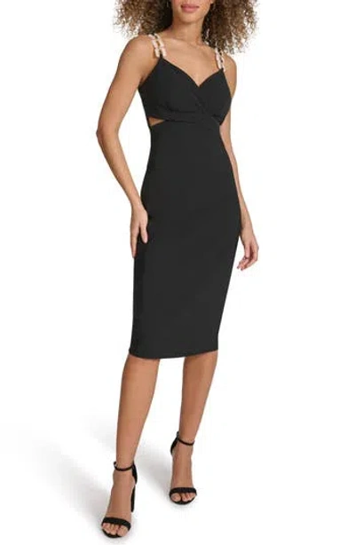 Siena Chain Strap Stretch Woven Midi Dress In Black