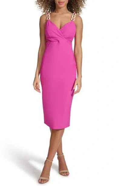 Siena Chain Strap Stretch Woven Midi Dress In Pink