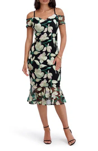 Siena Cold Shoulder Midi Dress In Black