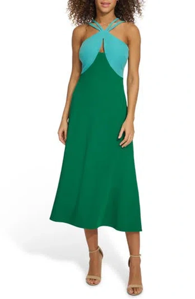 Siena Colorblock A-line Dress In Aqua Green