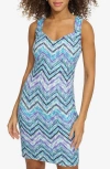 Siena Crepe Scuba Knit Sheath Dress In Blue