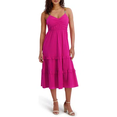 Siena Embellished Tiered Midi Dress In Pink