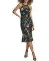 Siena Floral Embroidered Mesh Sheath Dress In Black