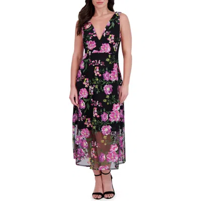 Siena Embroidered Mesh Midi Dress In Multi