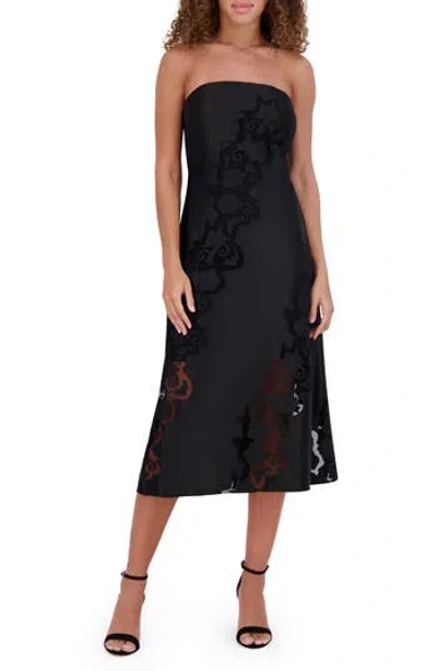 Siena Embroidered Strapless Matte Satin Midi Dress In Animal Print