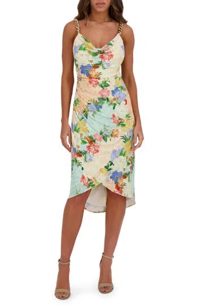 Siena Floral Chain Strap Ruched Body-con Dress In White