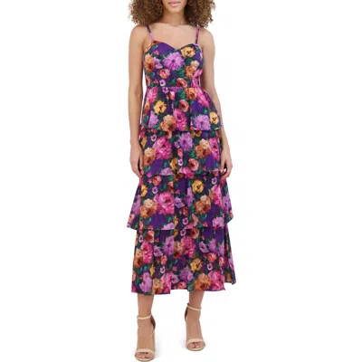 Siena Floral Chiffon Tiered Ruffle Sundress In Purple Multi