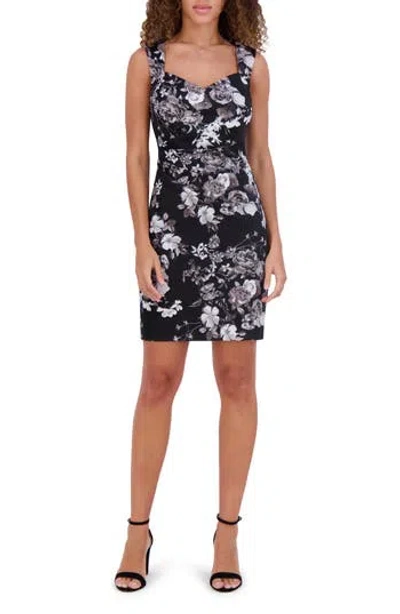 Siena Floral Crepe Scuba Knit Sheath Dress In Black