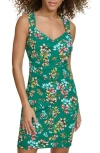 Siena Floral Crepe Scuba Sheath Dress In Green