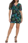 Siena Floral Embroidered Mesh Minidress In Black