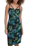 Siena Floral Embroidered Mesh Sheath Dress In Black