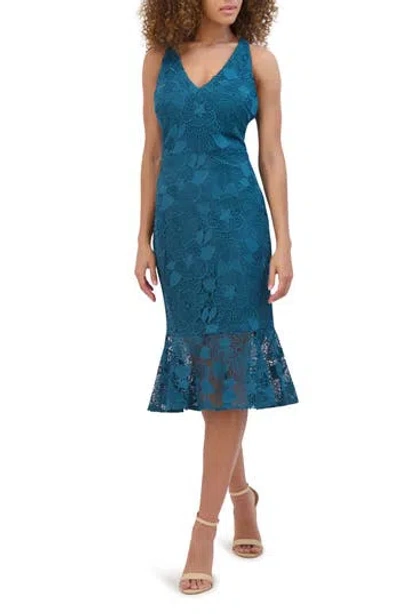 Siena Floral Lace Midi Dress In Blue