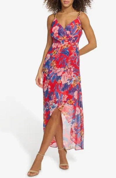 Siena Floral Souflee Crepe Faux Wrap Midi Dress In Multi