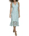 Siena Women's Floral-lace Flounce-hem Midi Dress In Green