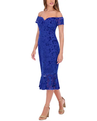 Siena Heavy Velvet Lace Midi Dress In Blue