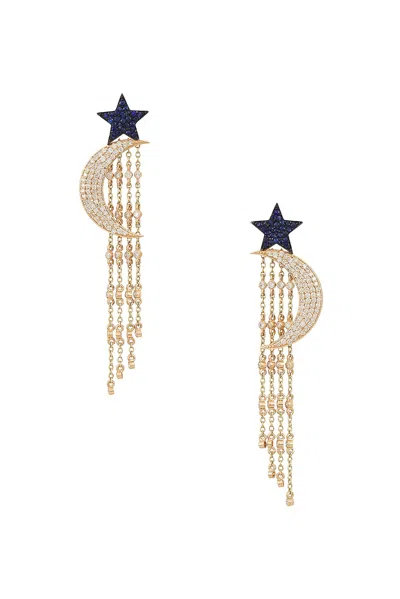 Siena Jewelry Star Moon Earring In 14k Yellow Gold  Diamond  & Sapphire