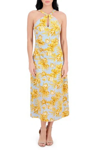 Siena Keyhole Midi Halter Dress In Blue