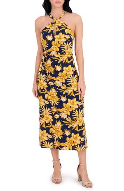 Siena Keyhole Midi Halter Dress In Multi