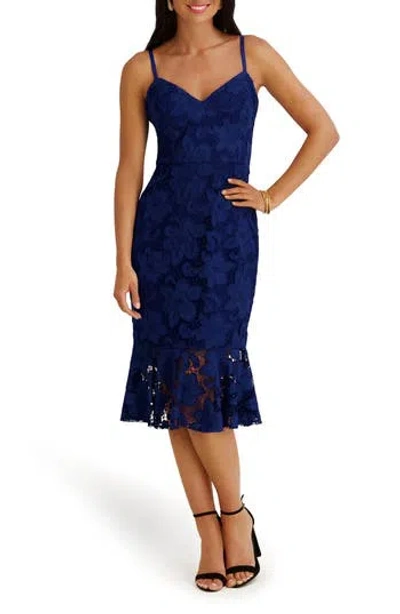Siena Lace Body-con Midi Dress In Blue