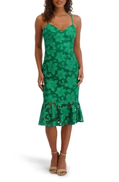 Siena Lace Body-con Midi Dress In Green