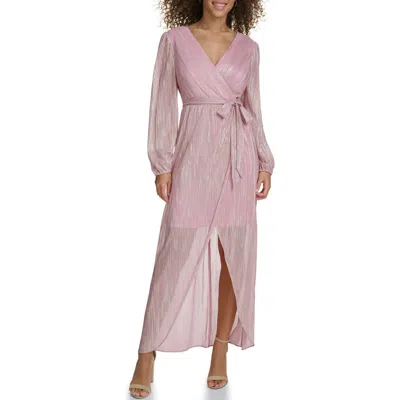 Siena Long Sleeve Foiled Woven Faux Wrap Dress In Multi