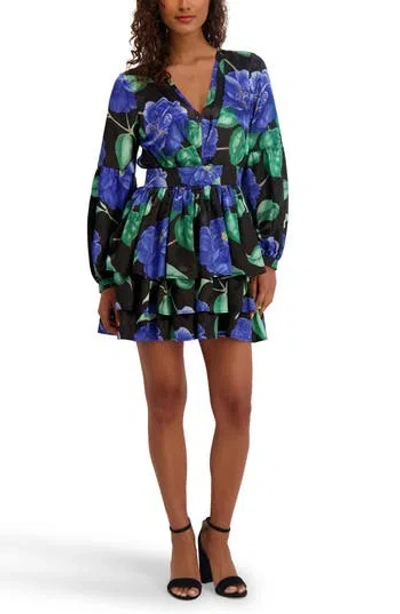 Siena Long Sleeve Print Minidress In Blue