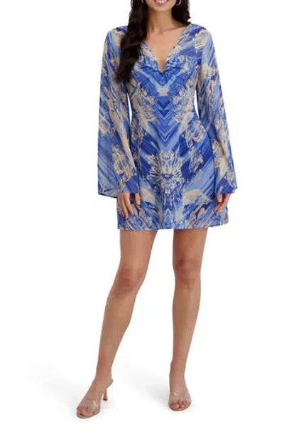 Siena Long Sleeve U-neck Dress In Blue
