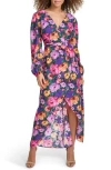 Siena Long Sleeve Wrap Style Midi Dress In Purple