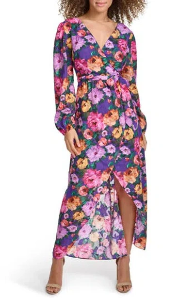 Siena Long Sleeve Wrap Style Midi Dress In Purple
