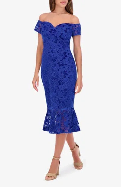 Siena Off The Shoulder Midi Dress In Blue