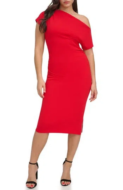 Siena One-shoulder Crepe Scuba Sheath Dress In Red
