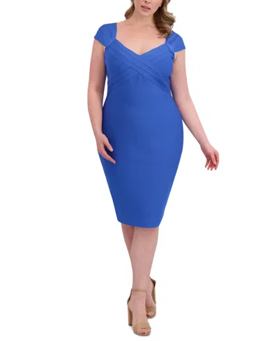 Siena Plus Size Bandage-bodice Cap-sleeve Dress In Cerulean