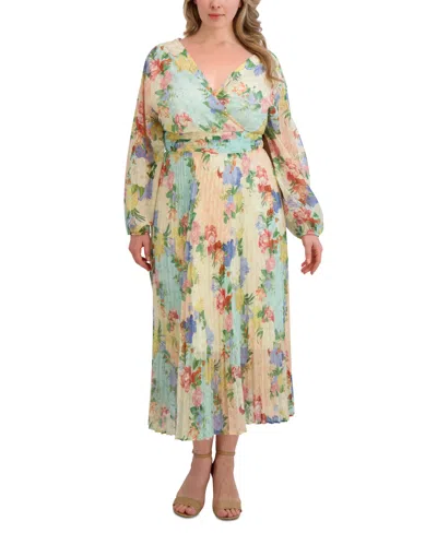 Siena Plus Size Floral-print Pleated Maxi Dress In Multi
