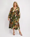 Siena Plus Size Long-sleeve Tiered Satin Maxi Dress In Green