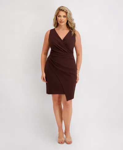 Siena Plus Size Origami-pleat Asymmetric-hem Dress In Brown