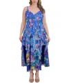 Siena Plus Size Printed Ruffled Sleeveless Midi Dress In Multi