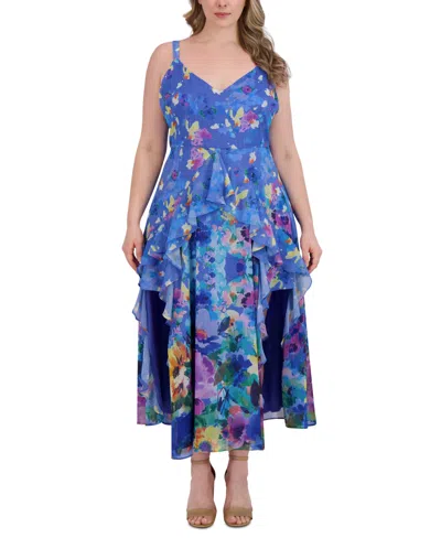 Siena Plus Size Printed Ruffled Sleeveless Midi Dress In Multi