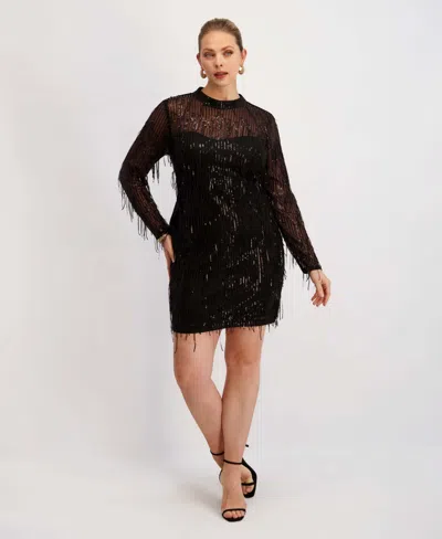 Siena Plus Size Sequin Detail Mini Dress In Black