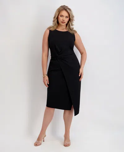 Siena Plus Size Side-knot Midi Dress In Black